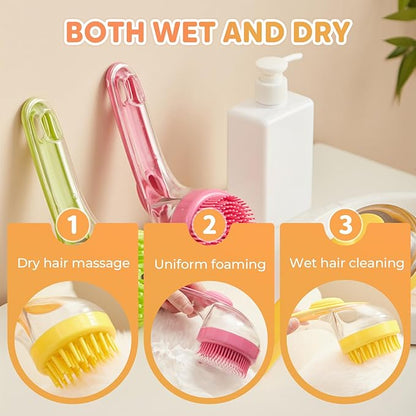 Pet Bath Brush, 2025 New 2 in 1 Dog Bath Brush with Built-in Shampoo Dispenser, Pet Wash Brush for Bathing Dog Grooming Massage Brush for Long Short Haired Dogs Cats Shower (Yellow, Fine teeth)