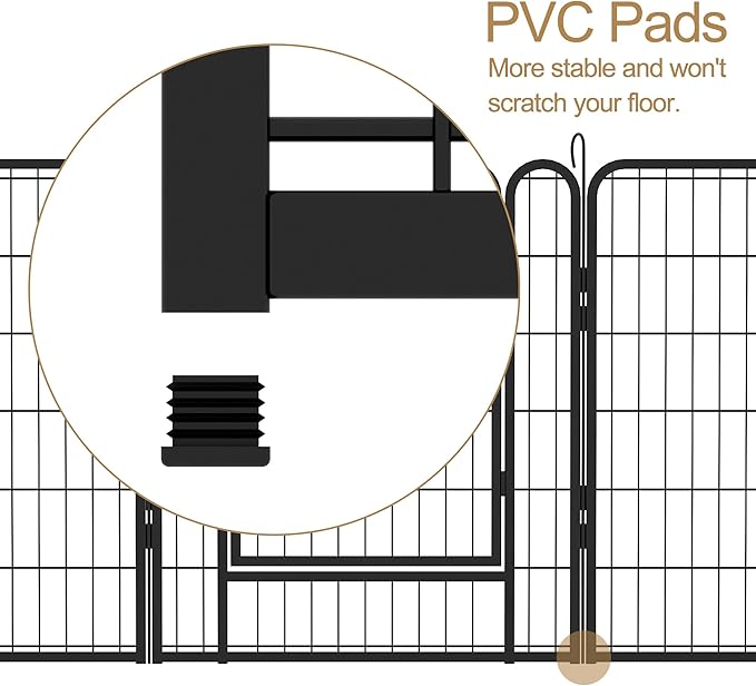 Dog Playpen Indoor - Pet Fence Puppy Exercise Pen for Yard Gate 6/8/12/16Panel Heavy Duty Crates with Doors Metal Dog Pen for Camping Outdoor (Black 8 Panels, 31.7''H)