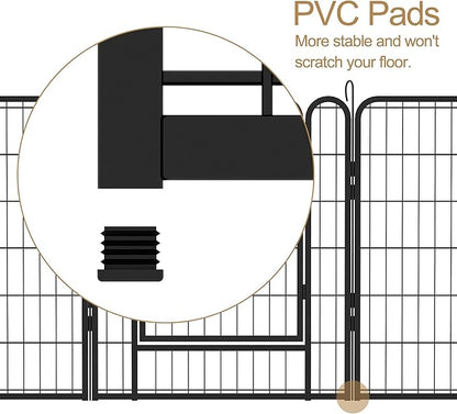 Dog Playpen Indoor - Pet Fence Puppy Exercise Pen for Yard Gate 6/8/12/16Panel Heavy Duty Crates with Doors Metal Dog Pen for Camping Outdoor (Black 8 Panels, 31.7''H)
