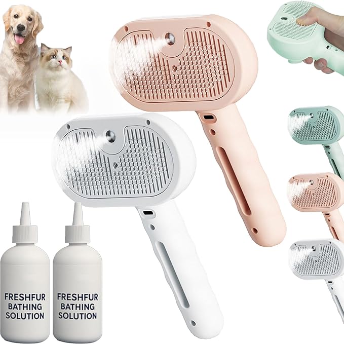 Shower Brush for Dogs, 3-in-1 Pet Grooming Brushes with Steam & Self-Cleaning Silicone Bristles