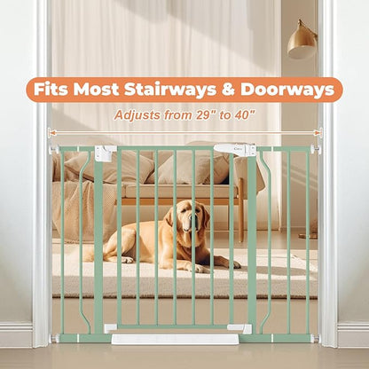 29"-40" Baby Gate for Stairs, Auto Close Stroller Friendly Dog Gate Indoor for Doorways, Pressure Mounted Baby Gate, Easy Walk Through Gate for Children & Pets, Green