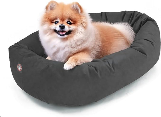 Majestic Pet 24 Inch Suede Calming Dog Bed Washable – Cozy Soft Round Dog Bed with Spine Support for Dogs to Rest Their Head - Fluffy Donut Dog Bed 24x19x7 (Inch) - Round Pet Bed Small – Gray (2025)