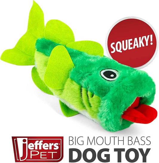 Jeffers Pet Big Mouth Bass Dog Toy, 9" – Plush Fish Toy for Dogs, Chew, Fetch, Toss, Snuggle, Interactive Play, Funny, Stocking Stuffer, Squeaky, Cute, Soft, Durable, Indoor, Outdoor