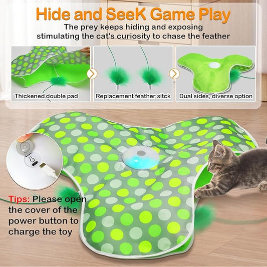 umosis Interactive Cat Toys Rechargeable,Moving Concealed Feathers,Real Mouse Squeaky,Touch Activated Cat Kitten Toy Exercise Toys for Indoor Bored Adult Cats