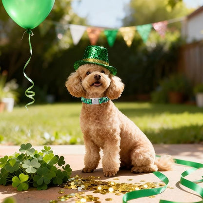 St. Patrick's Day Dog Collar, Lucky Clover Dog Collars, Adjustable Heavy Duty Irish Festive Pet Collar for Small Medium Large Dogs with Metal Buckle XL
