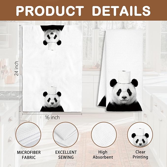 Funny Panda Bathroom Hand Towels, Panda Gifts for Women, Gifts for Animal Lovers, Black and White Wild Animal Decorative Hand Towels for Bathroom Decor, 16x24 Inch