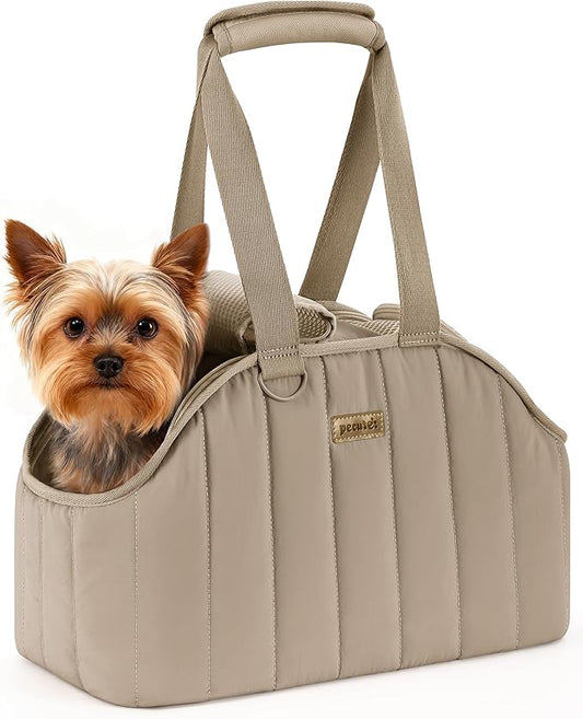 Pecute Dog Purse Carrier, Lightweight Dog Carriers for Small Dogs with Large Pockets, Dog Soft-Sided Carriers up to 6.6lbs, Pet Carrier for Puppy Cat Rabbit, Suitable for Travel, Subway, Khaki