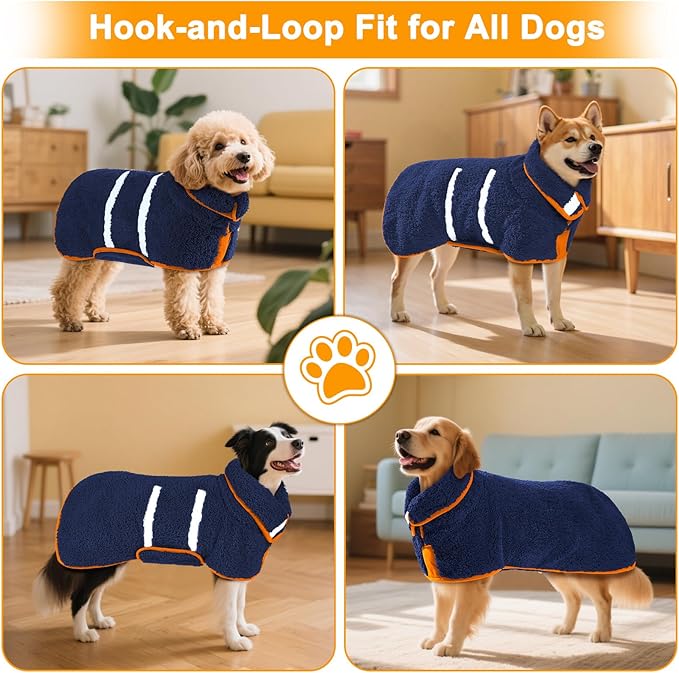 Dog Bathrobe Super Absorbent Dog Towels Large Quick Drying Robes for After Bath Soft Adjustable Warm Keeping Dogs Towel(S-XXL)