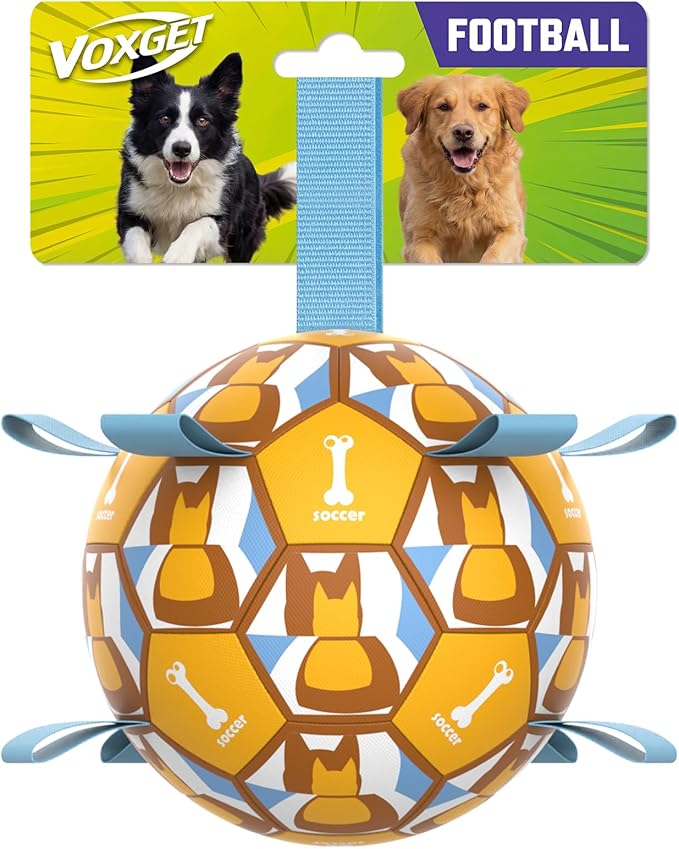 Interactive Dog Ball Toys, 2026 Dog Soccer Ball with Thicken Straps for Small Medium Breeds Tug of War, Small Herding Balls with Pump for Puppy Dogs Outdoor Play Training (Yellow, 6 Inch)
