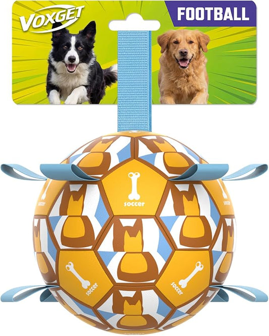 Interactive Dog Ball Toys, 2026 Dog Soccer Ball with Thicken Straps for Small Medium Breeds Tug of War, Small Herding Balls with Pump for Puppy Dogs Outdoor Play Training (Yellow, 6 Inch)