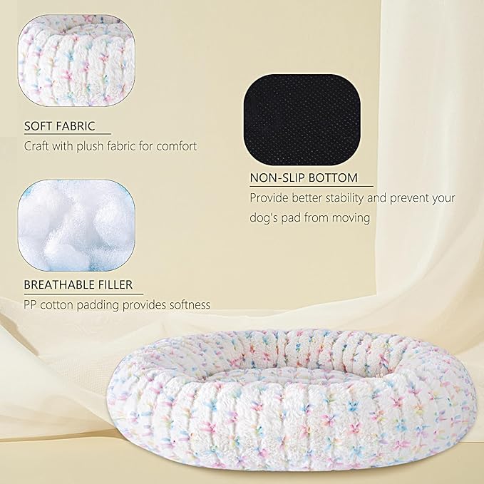 39 Inch Calming Dog Bed for Large Dogs, Round Anti-Anxiety Warm Bed, Soft Cozy Anti-Slip Donut Washable Pet Bed, Fits up to 100 lbs Pets