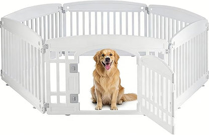 Simple Deluxe 24" 6-Panel Dog Playpen, Durable Pet Playpen with Secure Locking Door for Puppies & Small/Medium Dogs, Portable & Foldable Pet Fence, White