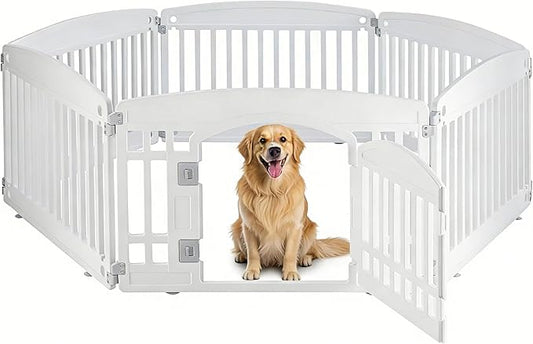 Simple Deluxe 24" 6-Panel Dog Playpen, Durable Pet Playpen with Secure Locking Door for Puppies & Small/Medium Dogs, Portable & Foldable Pet Fence, White