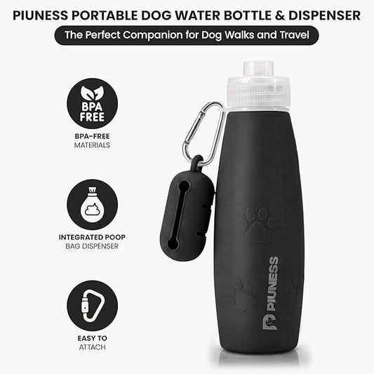Ultimate 2-in-1 Dog Walk Essential – Portable Pee Cleaning Bottle + Detachable Poop Bag Dispenser (Black)