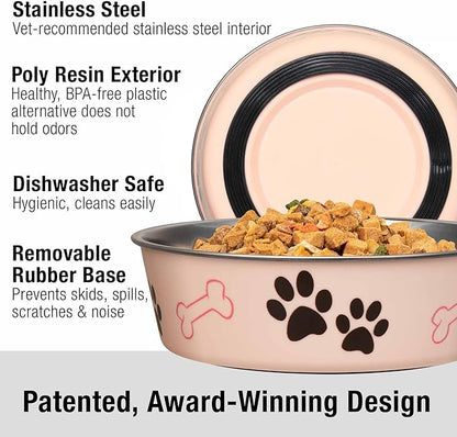 Loving Pets Bella Dog Bowls- Stainless Steel Dog & Cat Bowls - Spill Proof Dog Food Bowl, Cat Bowl, Puppy Essentials & Pet Supplies Great for Home & Travel (Medium 20-35 lbs, Paparazzi Pink)