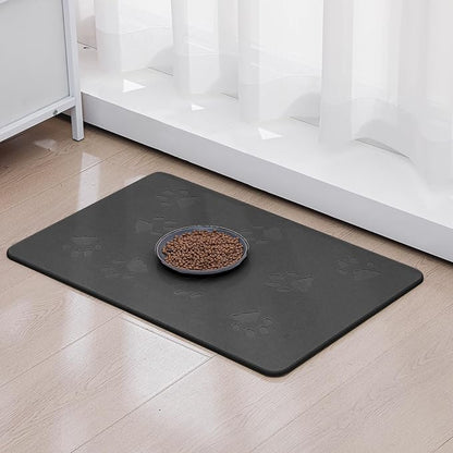 Valentine Dog Gift Stone Mat for Dog Bowl Diatomaceous Earth Absorbent Non Slip Cat Puppy Mat for Food and Water Quick Drying Easy to Clean Placemat for Bowl Dish(Black,16 x 24 Inch)