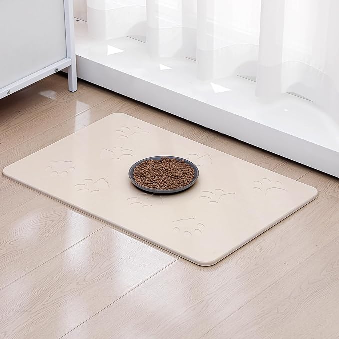 Valentine Dog Gift Stone Mat for Dog Bowl Diatomaceous Earth Absorbent Non Slip Cat Puppy Mat for Food and Water Quick Drying Easy to Clean Placemat for Bowl Dish(Beige,16 x 24 Inch)