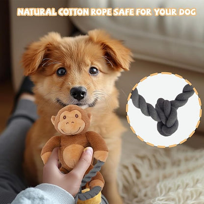 Plush Squeaky Dog Toys - Durable Cute Animals Toy for Indoor Play with Small, Medium and Large Dogs (Monkey), pink
