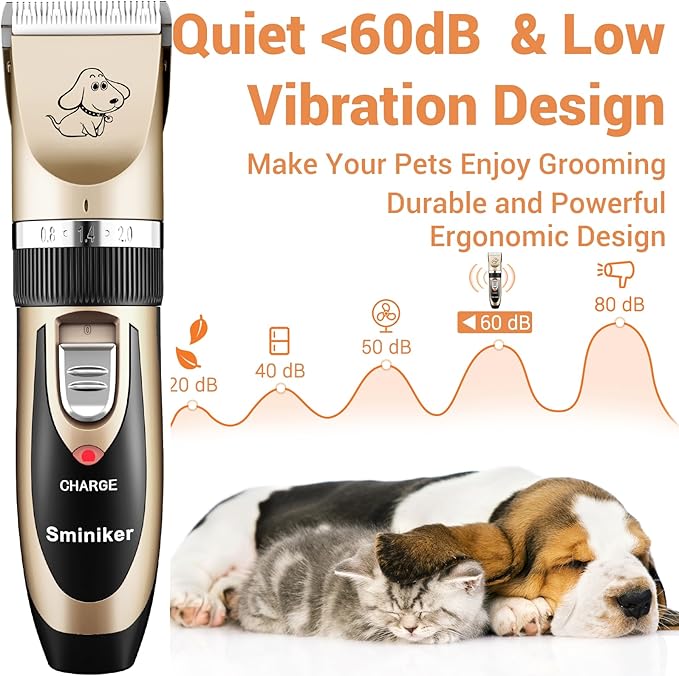 Sminiker Professional Rechargeable Cordless Dogs Cats Horse Grooming Clippers - Professional Pet Hair Clippers with Comb Guides for Dogs Cats Horses and Other House Animals Pet Grooming Kit