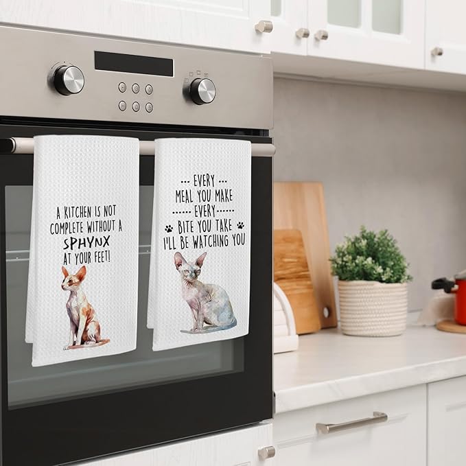 Funny Sphynx Cat Kitchen Towels, Sphynx Cat Mom Lady Lovers Gifts for Women Hand Towels, Gifts for Pet Lovers Dishcloths Dish Towel for Kitchen 16x24 Inches Set of 2