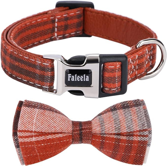 Faleela Soft &Comfy Bowtie Dog Collar,Detachable and Adjustable Bow Tie Collar,for Small Medium Large Pet (Large(Pack of 1), Orange)