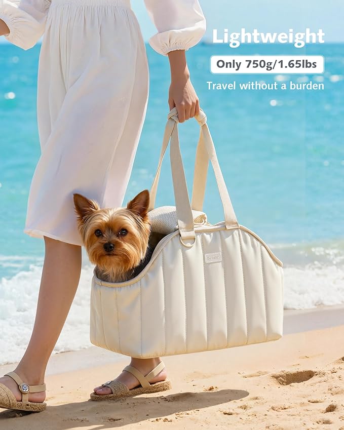 Pecute Dog Purse Carrier, Lightweight Dog Carriers for Small Dogs with Large Pockets, Dog Soft-Sided Carriers up to 6.6lbs, Pet Carrier for Puppy Cat Rabbit, Suitable for Travel, Subway, Cream