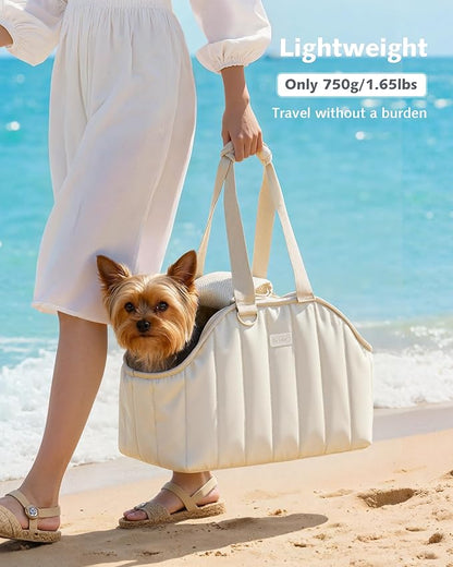 Pecute Dog Purse Carrier, Lightweight Dog Carriers for Small Dogs with Large Pockets, Dog Soft-Sided Carriers up to 6.6lbs, Pet Carrier for Puppy Cat Rabbit, Suitable for Travel, Subway, Cream