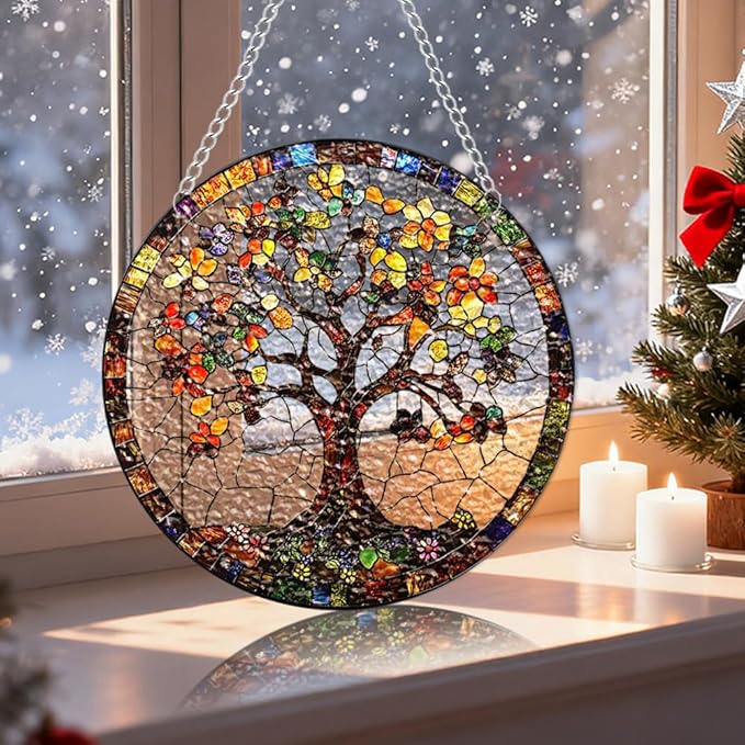 Chrismas Acrylic Stained Glass Window Hanging,Sun Catcher Decor Stained Panel Hangings Wall Art Decor, 2026 8x8inch (SCL008 Tree)