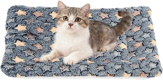 Dog Cat Bed Mat, Soft Coral Fleece Pet Cushion Pad with Cute Star Print, Warm Washable Pet Bed 13x10 Inches, (Dark Gray), Intended for Medium Small Dog Cat