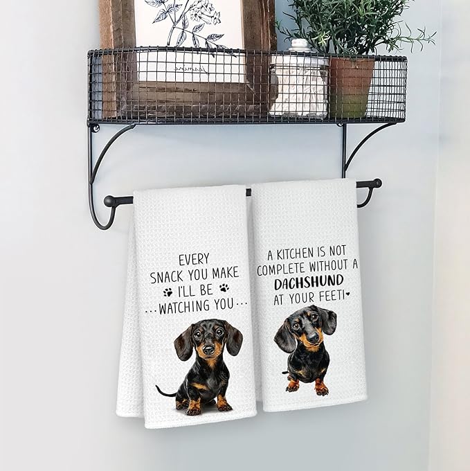 Funny Dachshund Kitchen Towels, Gifts for Dachshund Lovers Women Dish Tea Towels, Dog Mom Dad Lovers Owner Gifts Wiener Dog Gift for Women, Wiener Dogs Gifts Tea Towel, 16x24 Inch Set of 2
