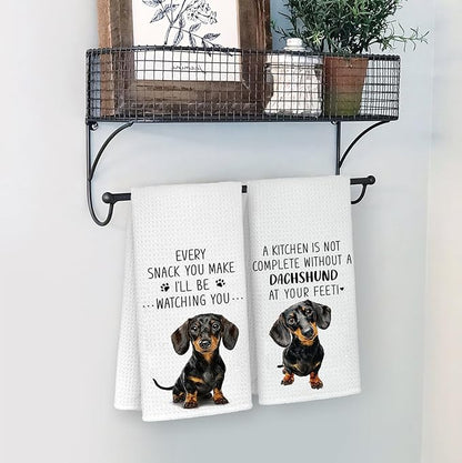 Funny Dachshund Kitchen Towels, Gifts for Dachshund Lovers Women Dish Tea Towels, Dog Mom Dad Lovers Owner Gifts Wiener Dog Gift for Women, Wiener Dogs Gifts Tea Towel, 16x24 Inch Set of 2