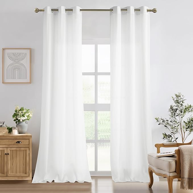 NICETOWN Off White Privacy Sheer Long Curtains 94 Inch Length for Bedroom Living Room 2 Panels Set Non-See-Through Semi Sheer Curtains Light Filtering Window Drapes, 42" W