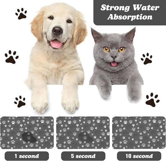 Dog Food Mat, Absorbent Water Bowl Mats Cat Pet Feeding Placemats Dark Gray 12 * 20 inch