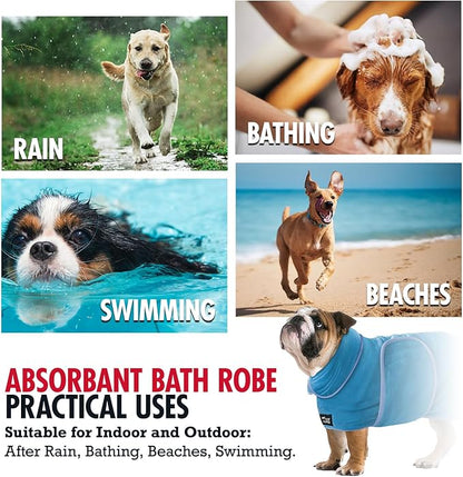 Tuff Pupper Fast Drying Dog Bath Robe | 800 GSM Plush Dog Towel Bathrobe/Dressing Gown | Super Absorbent Pet/Puppy Bathrobe | Adjustable Hood & Belly Strap | Super Soft | Fast Drying (XS, Blue)