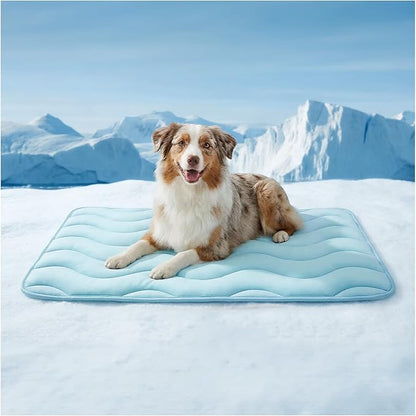 furrybaby Dog Cooling Mat for Large Dogs, 35"x28" Self Cooling Pet Cooling Mat for Dogs & Cats, QMAX>0.5, Thickened Cool Fiber, Cooling pad for Dog Bed, Durable Portable Indoor/Outdoor Summer,Blue
