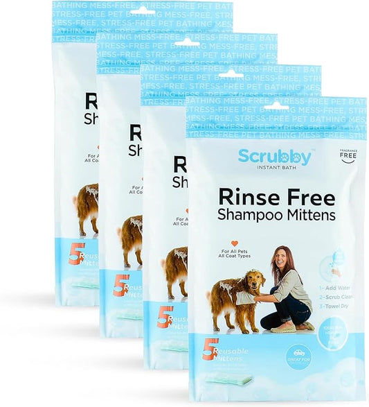 No Rinse Wipes | Rinse Free Shampoo Mittens | Dogs & Cats | Bath Wipes | Bathing & Washing Pets, Hypoallergenic | No Rinse Wash Mitt | Grooming, Lather Wipe Dry - Pack of 20