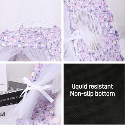 Selena Dog Tent House Cat Bed Indoor Outdoor Bow Ribbon Lace Mesh Breathable Windows Door Curtains Removable Portable Pet Nest Teepe (Medium,Purple+Cat)