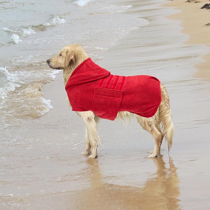 Geyecete Dog Drying Coats with Hood - Dog Towels Absorbent Robe - Fast Drying Super Absorbent - Red - XL