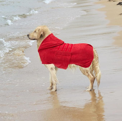 Geyecete Dog Drying Coats with Hood - Absorbent Robe Towel - Microfibre Fast Drying Super Absorbent - Red - XXL