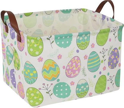 Large ,Empty,Rectangular Colerful Eggs Basket for Boys and Girls Gift,Kids Toy Storage Bin with Hand Painted easter eggs,Baby Room Decor (Easter Basket)