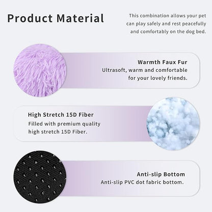 Fluffy Purple Dog Bed Extra Small Washable,Calming Dog Bed Princess for Small Dogs 15 inches Donut Soft Small Pet Bed,Anti Anxiety Round Fits up to 5 lbs Warm Comfort Pets Beds for Puppy Dogs Indoor