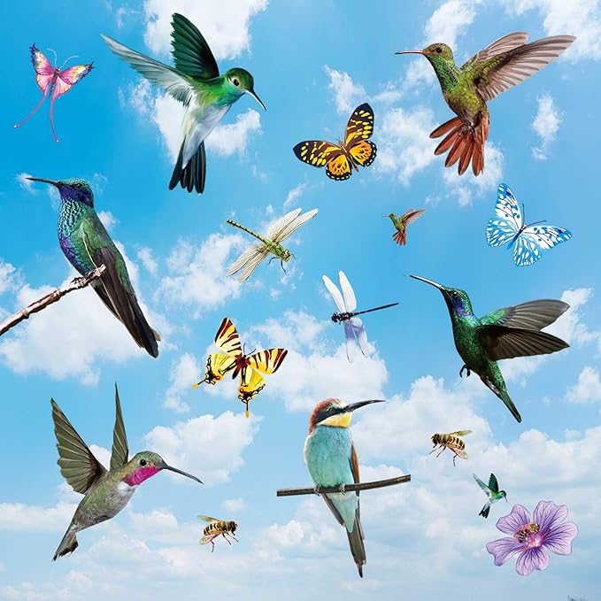 32 Pieces Extra Large Hummingbird Butterfly Window Clings, Anti-Collision Window Decoration Decals, Static Stickers Decor for Glass Windows and Doors - Non-Adhesive Vinyl Cling to Alert Birds