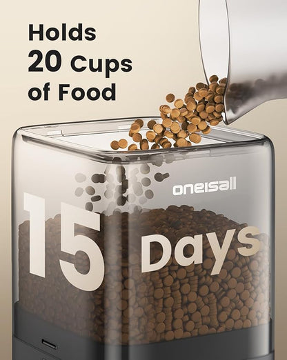 oneisall Automatic Cat Feeder for 2 Cats, 20 Cups/5L Auto Cat Feeder, Automatic Cats Food Dispenser for Small Pets Indoor, Timed Pet Feeder for Dry Food