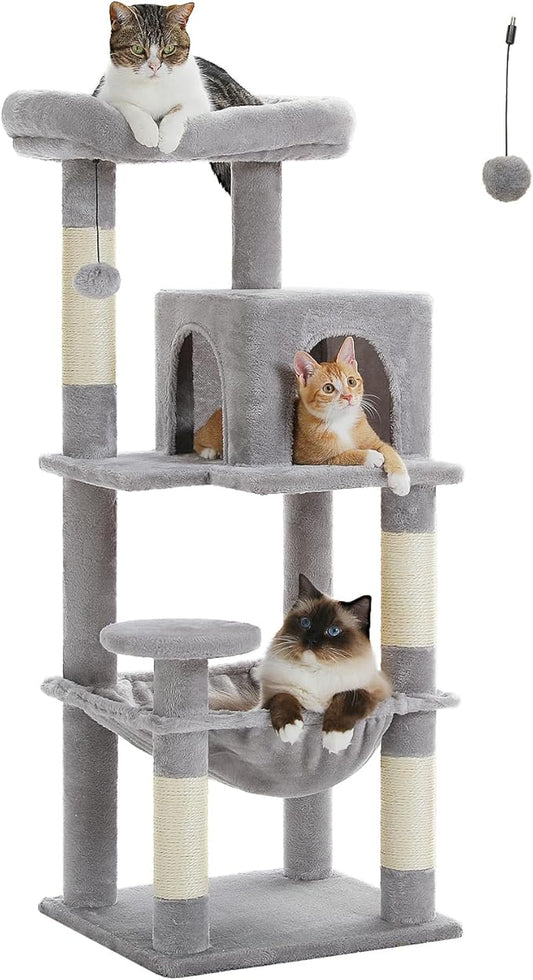 MUTTROS Cat Tree for Indoor Cats, 45.7" Multi-Level Cat Tower with Large Metal Frame Hammock, Cat Condo with 4 Scratching Posts and Top Perch for Small Medium Kitty, Grey