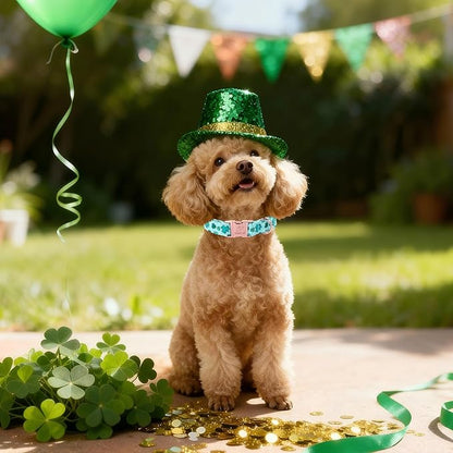 St. Patrick's Day Dog Collar for Medium Dogs - Fresh Green Clover Dog Collars, Irish Shamrock Festival Pet Collars, Adjustable Heavy Duty Dogs Collar with Metal Buckle M