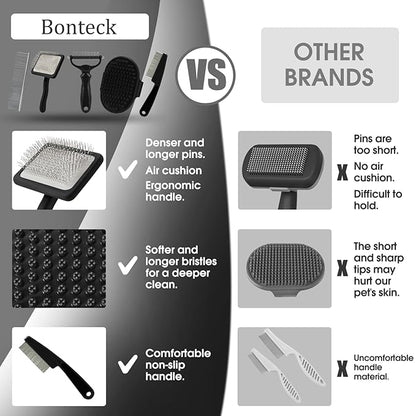 Dog Slicker Brush for Dogs Grooming Kit 4PCS | Large Dog Brush for Goldendoodles Poodles Doodles | Long Pin Haired Brush | Poodle Brushes and Comb (Black)
