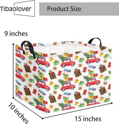 Rectangular Christmas Basket Trick or Treat Spooky Boo Basket with Handles for Women Girls Cute Storage Bin Organizer(Car Christmas)