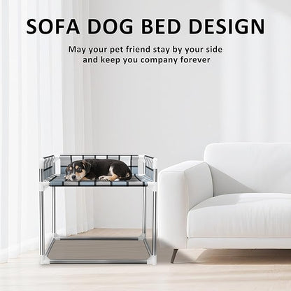 Bedside Window Pet Cat Bed - Dog Bed with Guardrail Extension Attached to Human Bed Height Elevated Dogs Cats Window Perch Bedside Dog Cot Sleeper Hammock Furniture Pet Beds (20'' x 20'' x 24'')