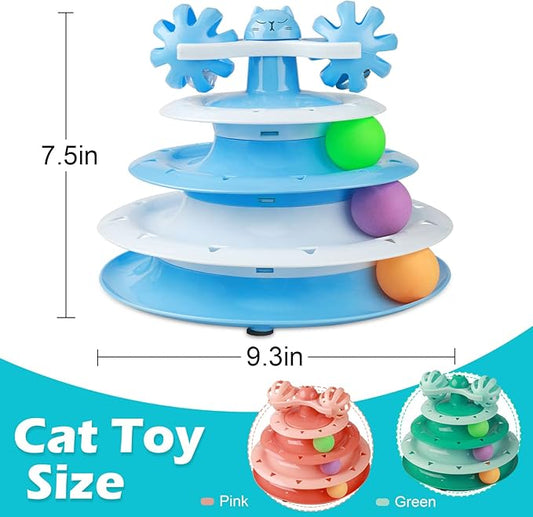 UPSKY Cat Toy Roller 4-Level Turntable Cat Toy Balls with Three Colorful Balls and Bell Ball X Turntable Interactive Kitten Fun Mental Physical Exercise Puzzle Toys