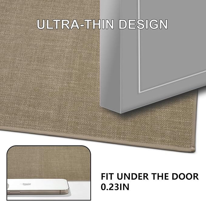 Ultra Thin Indoor Door Mat, Non-Slip Natural Rubber Backing Inside Doormat, Washable, Low-Profile Entrayway Mats, Durable Dirt Trapper for Various Entrance, 29''X17'', Brown